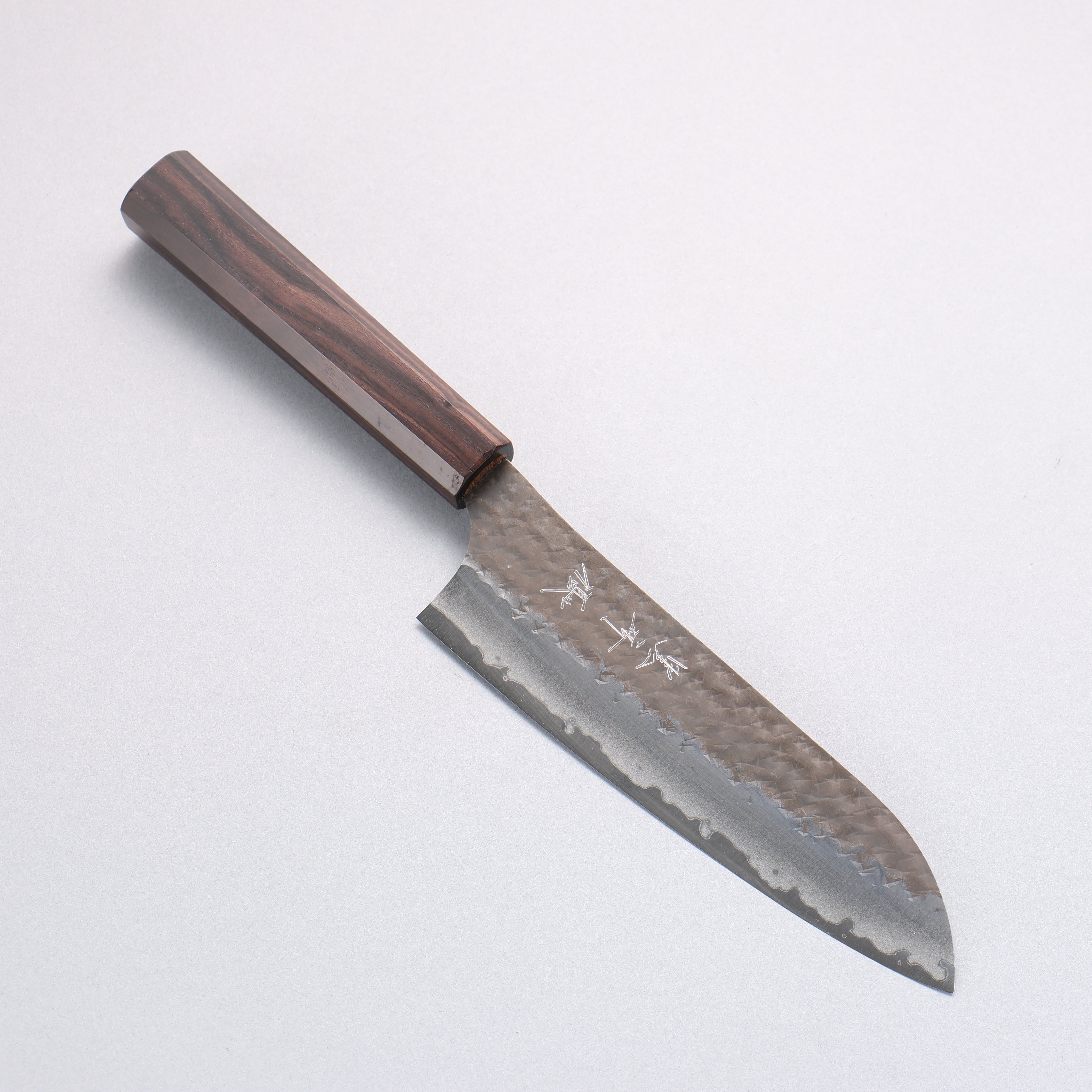 Yu Kurosaki Senko Ryu Blue Super Hammered Kurouchi Santoku 165mm Ebony Wood Handle - Seisuke Knife