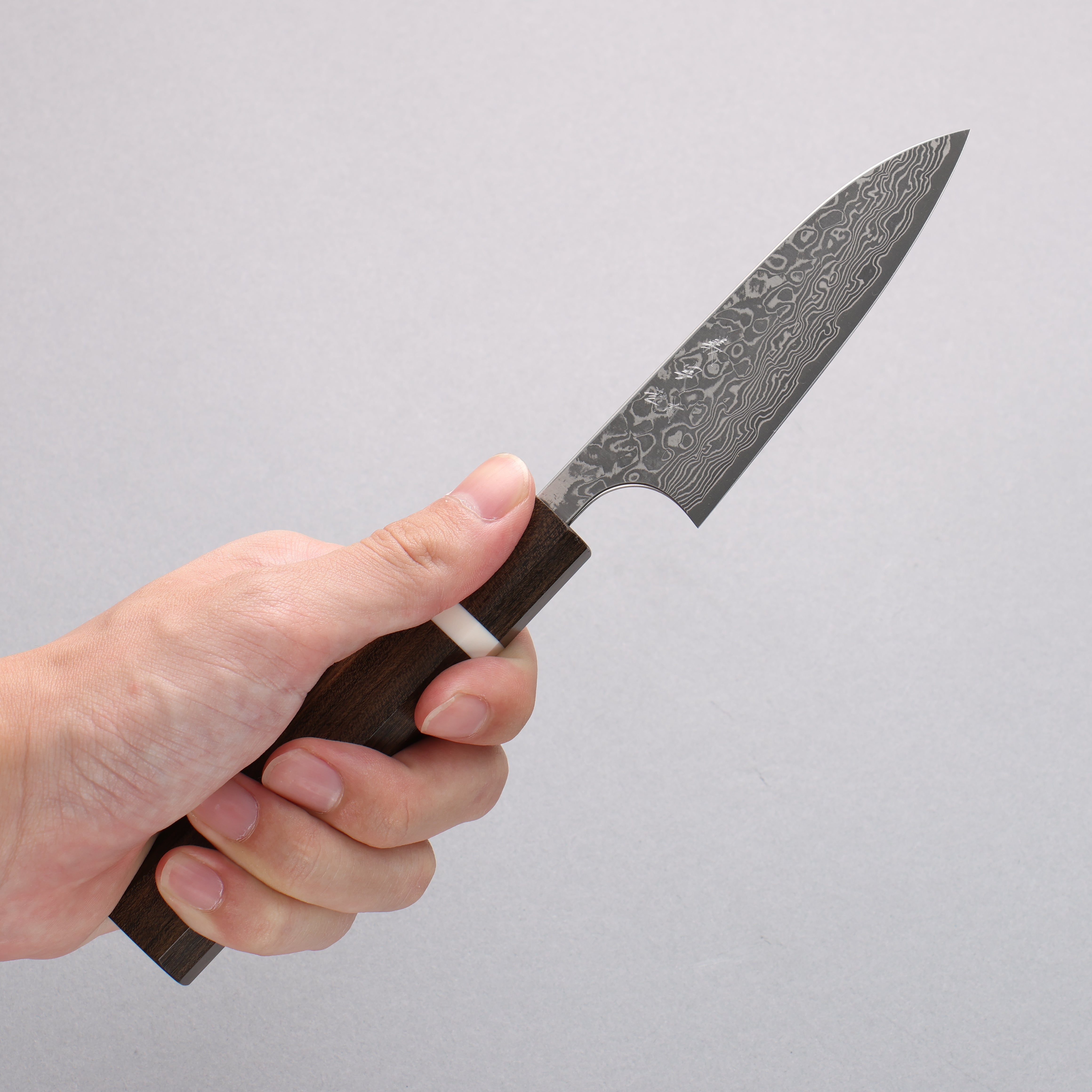 Yoshimi Kato VG10 Black Damascus Paring 90mm Sandalwood & White Ring Handle - Seisuke Knife