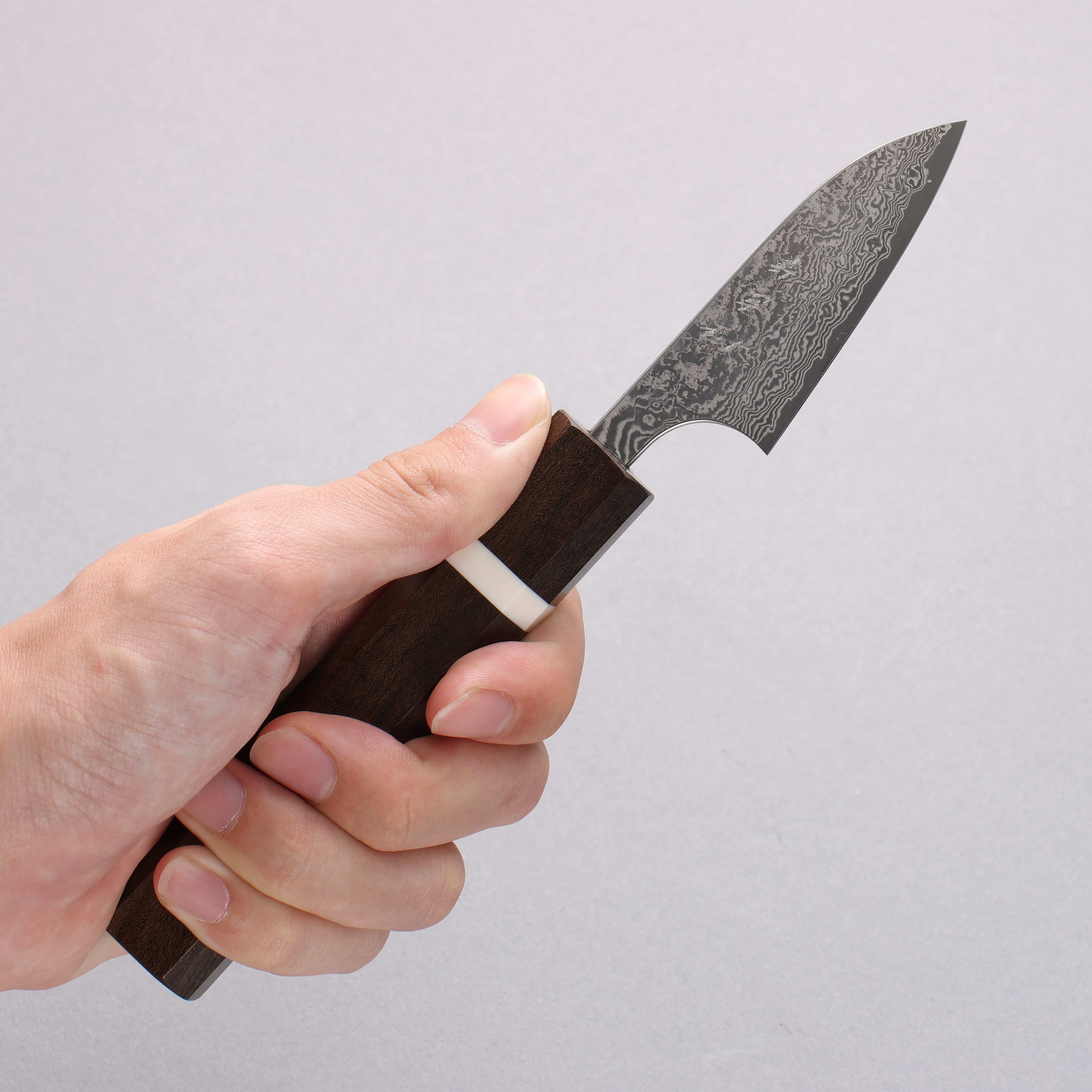 Yoshimi Kato VG10 Black Damascus Paring 60mm Sandalwood & White Ring Handle - Seisuke Knife