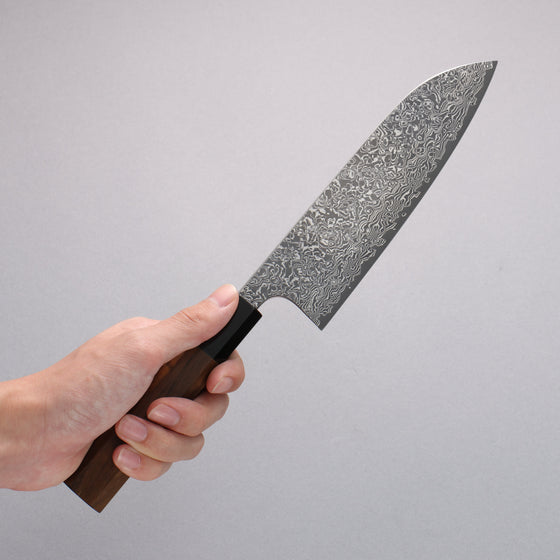 Yoshimi Kato VG10 Black Damascus Santoku  170mm Walnut Handle - Seisuke Knife