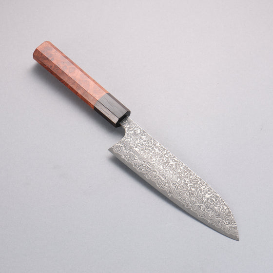 Yoshimi Kato VG10 Black Damascus Santoku  170mm Chinese Quince Burl (Ferrule: Ebony) Handle - Seisuke Knife