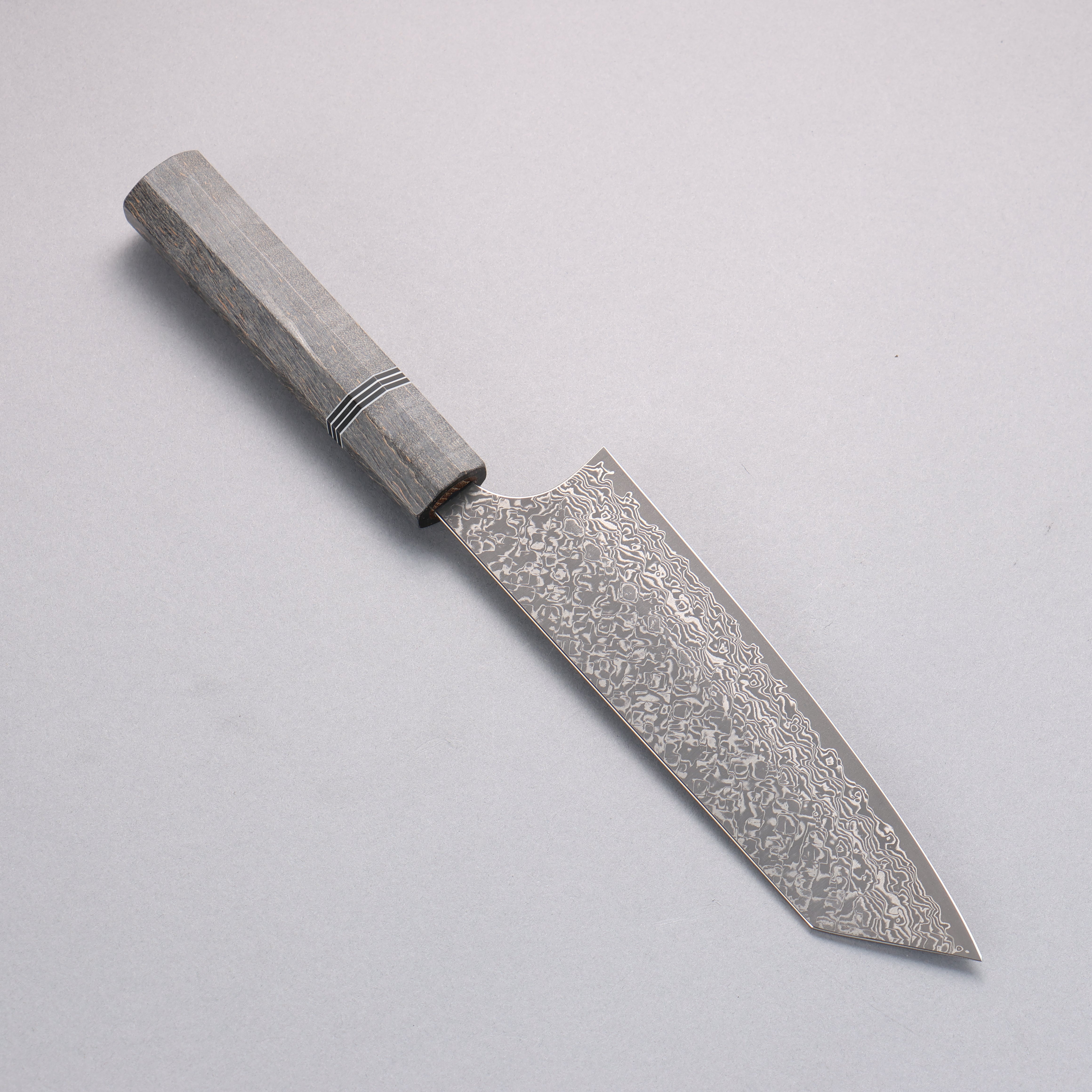 Yoshimi Kato VG10 Black Damascus Bunka  170mm Gray Stablilized Wood (Black and White Rings) Handle - Seisuke Knife