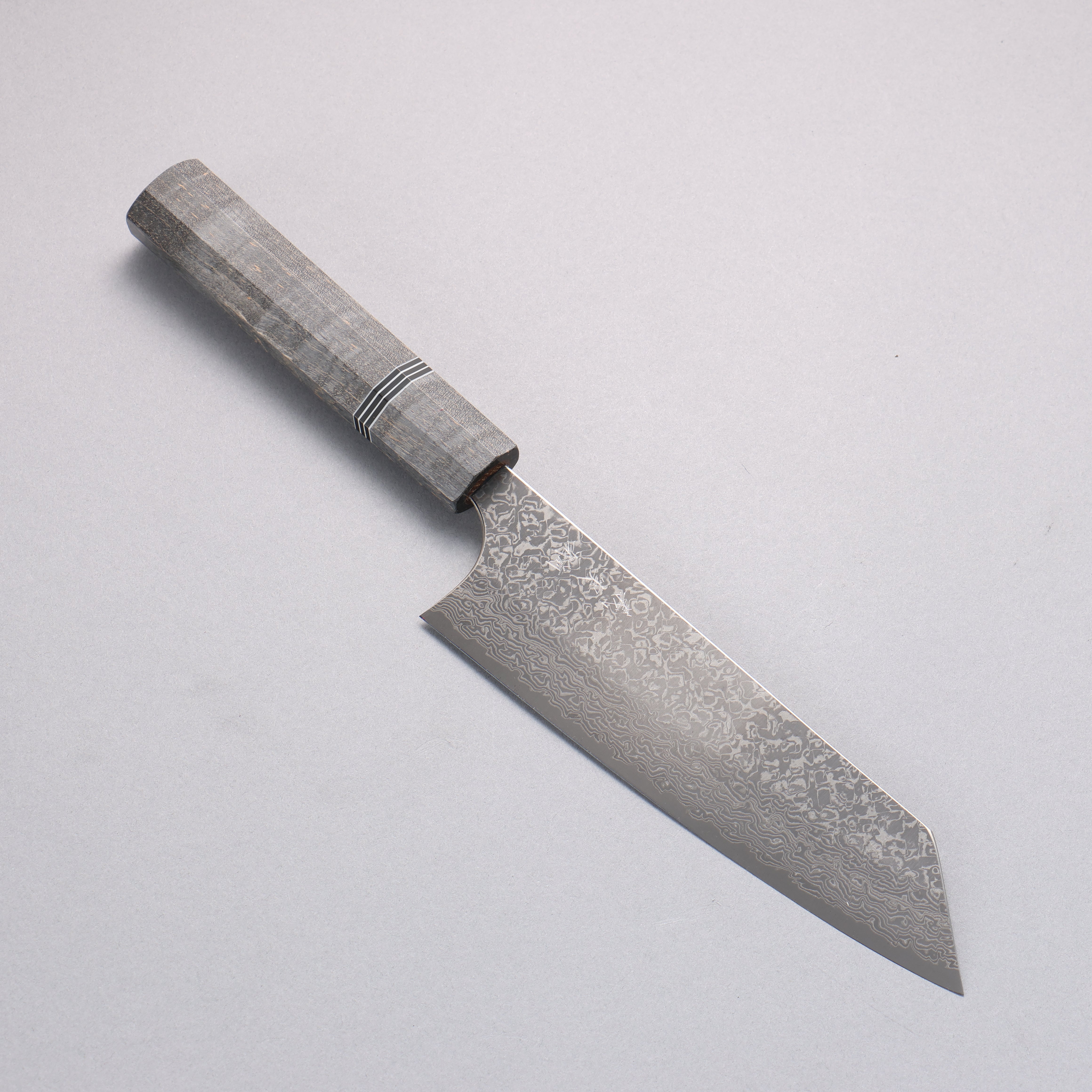 Yoshimi Kato VG10 Black Damascus Bunka  170mm Gray Stablilized Wood (Black and White Rings) Handle - Seisuke Knife