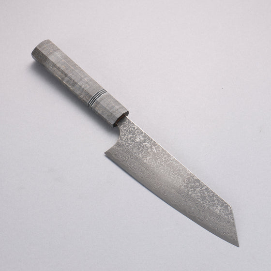 Yoshimi Kato VG10 Black Damascus Bunka  170mm Gray Stablilized Wood (Black and White Rings) Handle - Seisuke Knife