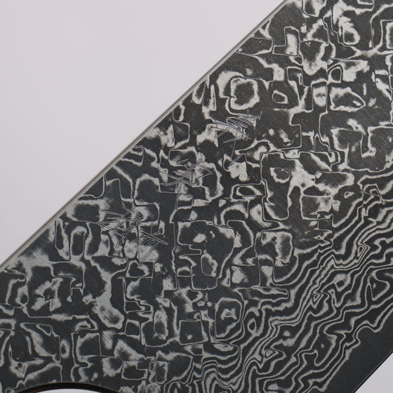 Yoshimi Kato VG10 Black Damascus Bunka  170mm Gray Stablilized Wood (Black and White Rings) Handle - Seisuke Knife