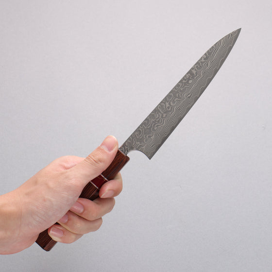Yoshimi Kato SG2 Black Damascus Petty-Utility  150mm Rosewood (Red Turquoise Ring) Handle - Seisuke Knife