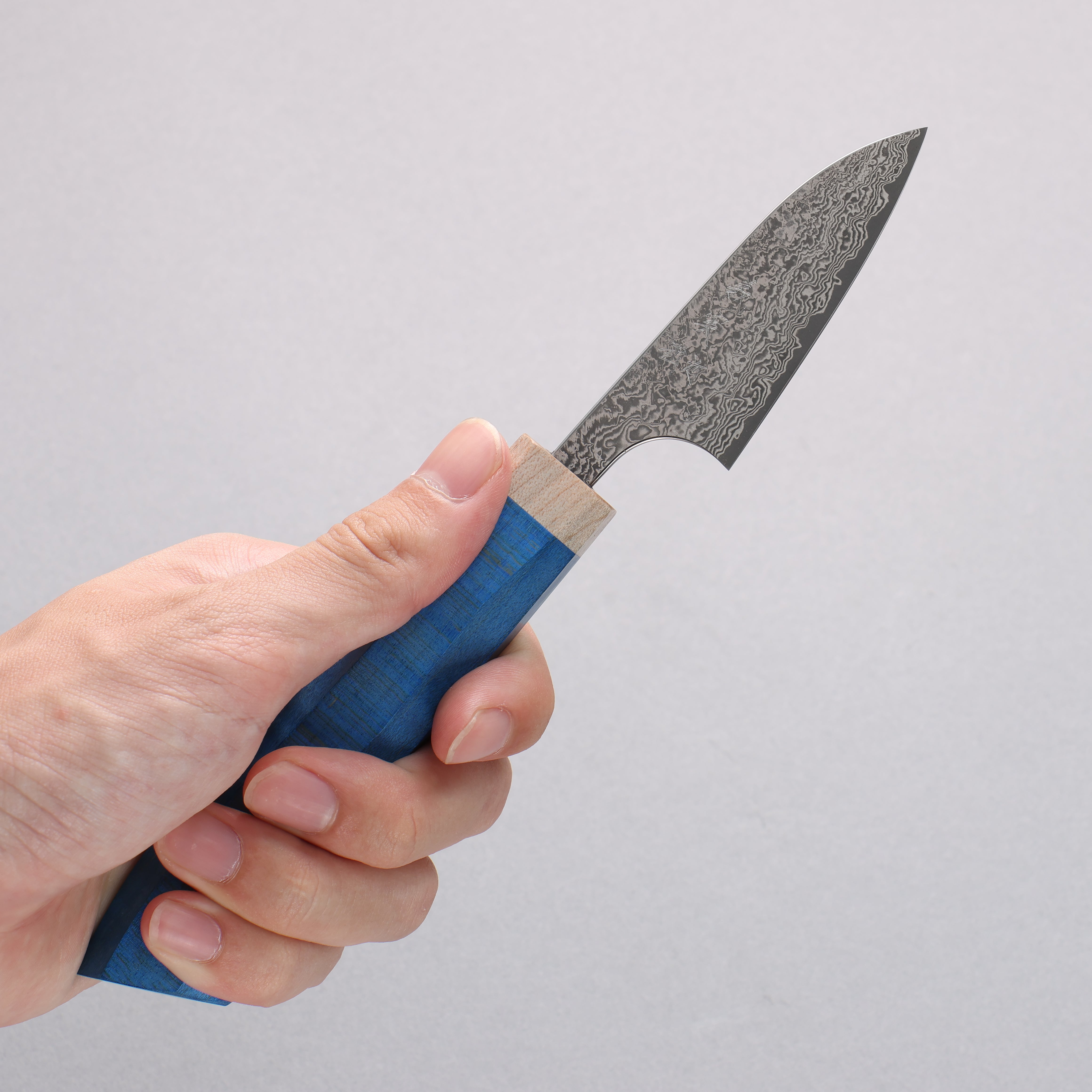 Yoshimi Kato VG10 Black Damascus Paring 60mm Blue Western-Style Handle - Seisuke Knife