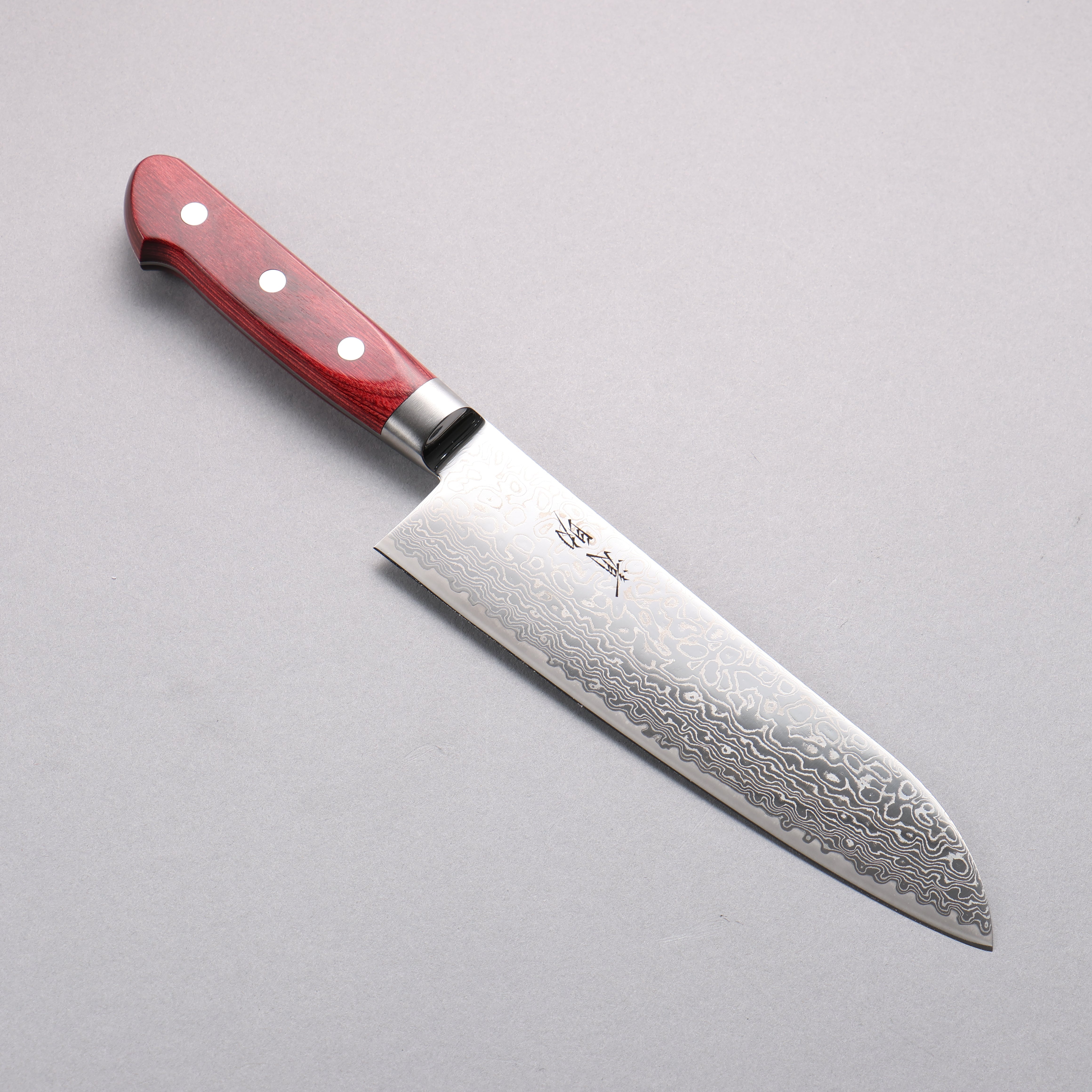 Seisuke Kagami-2 AUS10 Migaki Damascus Santoku 180mm Red Pakka wood Handle - Seisuke Knife