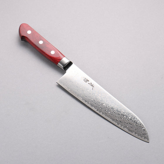 Seisuke Kagami2 AUS10 Mirrored Finish Damascus Santoku  180mm Red Pakka wood Handle - Seisuke Knife