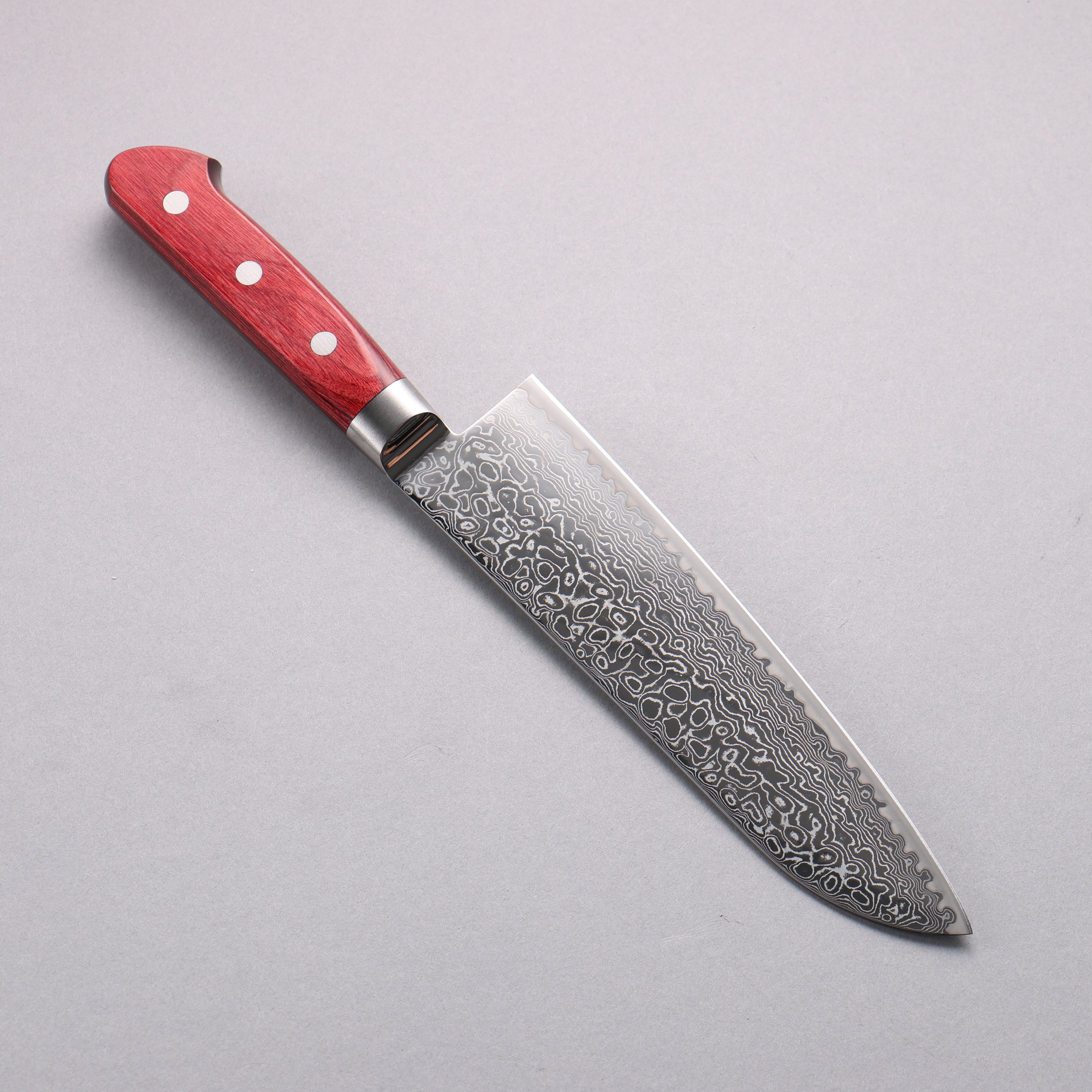 Seisuke Kagami-2 AUS10 Migaki Damascus Santoku 180mm Red Pakka wood Handle - Seisuke Knife