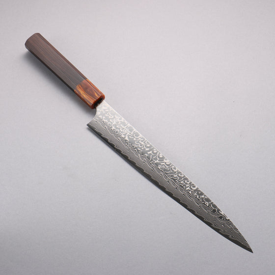 Yoshimi Kato SG2 Damascus Migaki Finished Sujihiki  270mm Ebony (ferrule: Orange Resin) Handle - Seisuke Knife