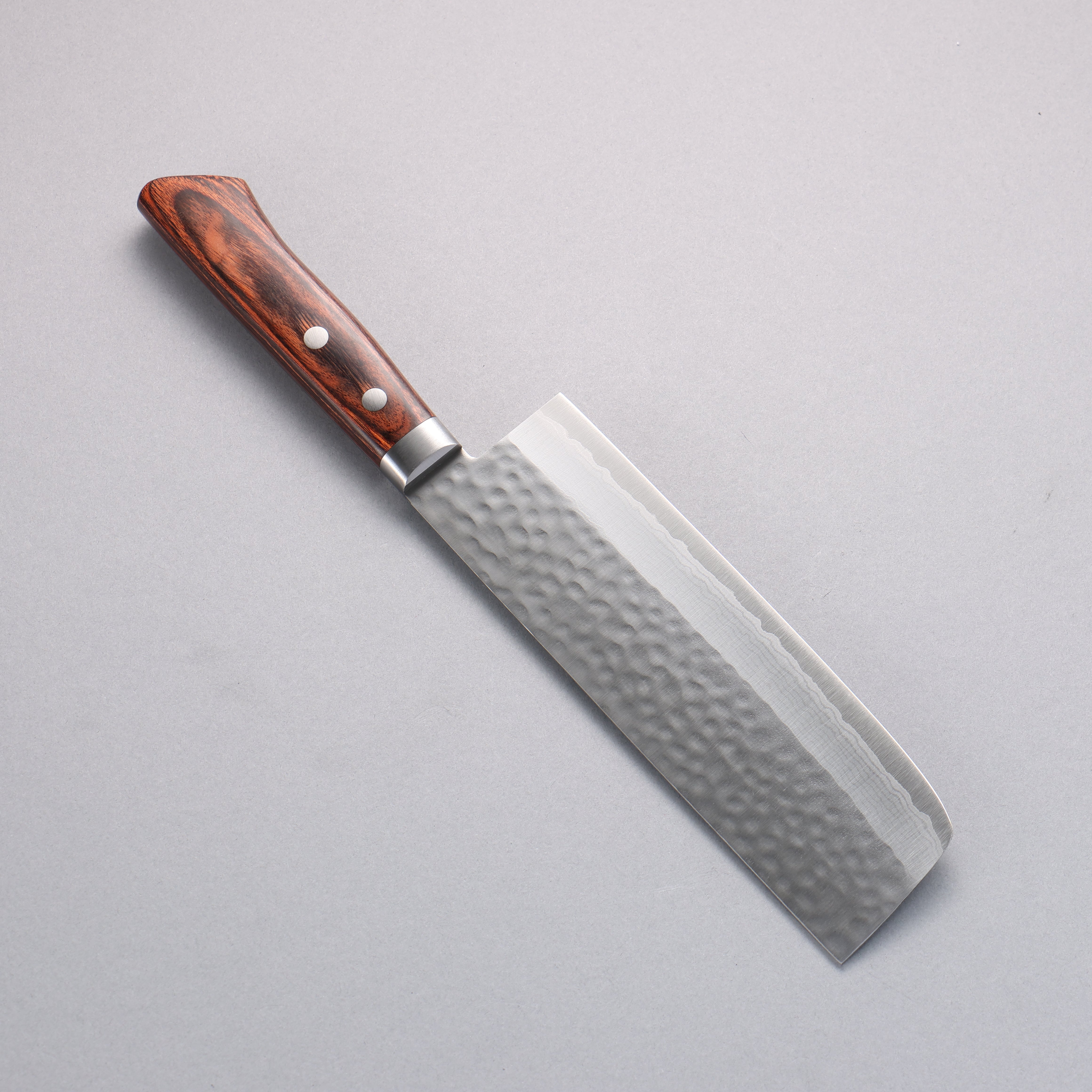 Kunihira Kokuryu VG10 Hammered Damascus Nakiri 165mm Mahogany Pakka wood Handle - Seisuke Knife
