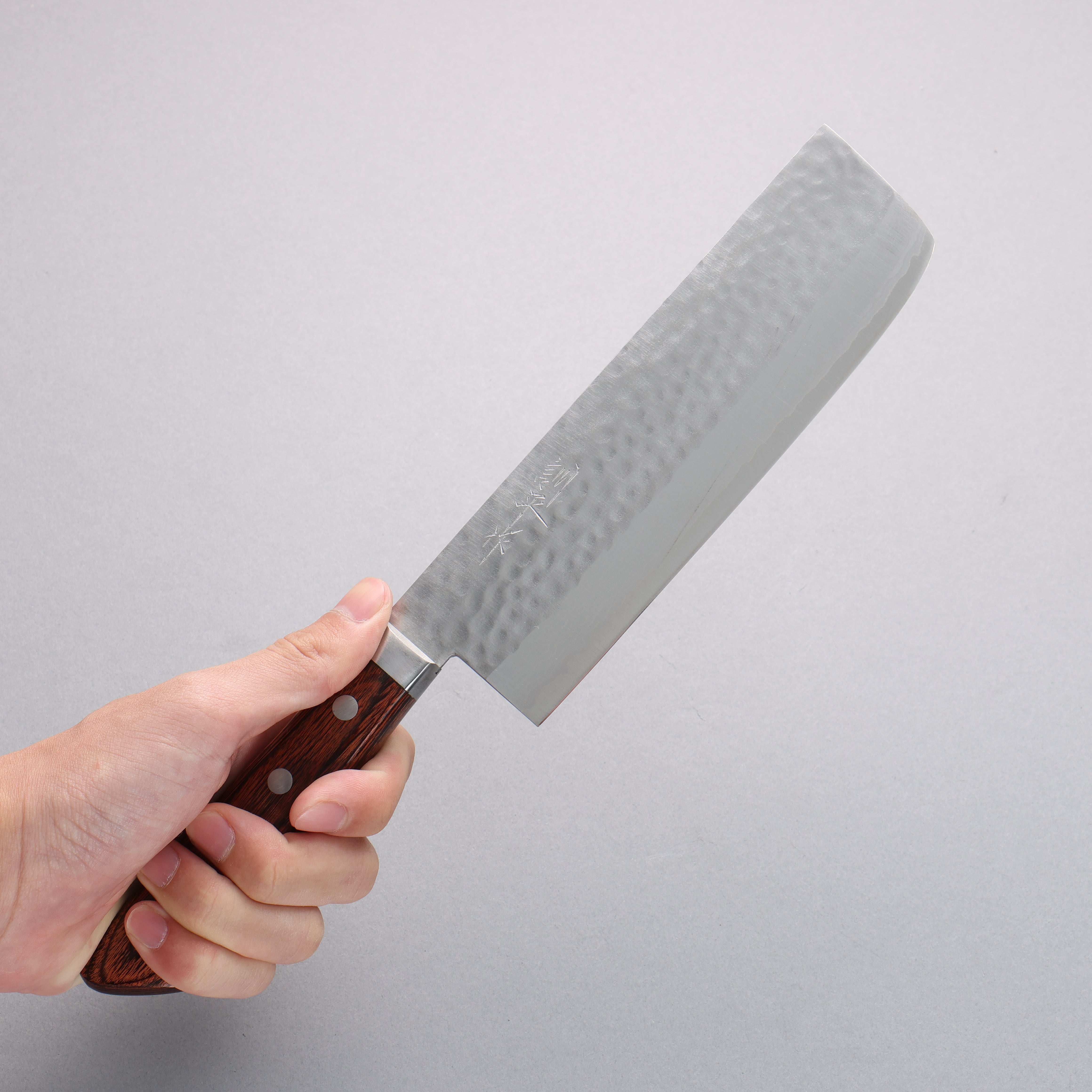 Kunihira Kokuryu VG10 Hammered Damascus Nakiri 165mm Mahogany Pakka wood Handle - Seisuke Knife