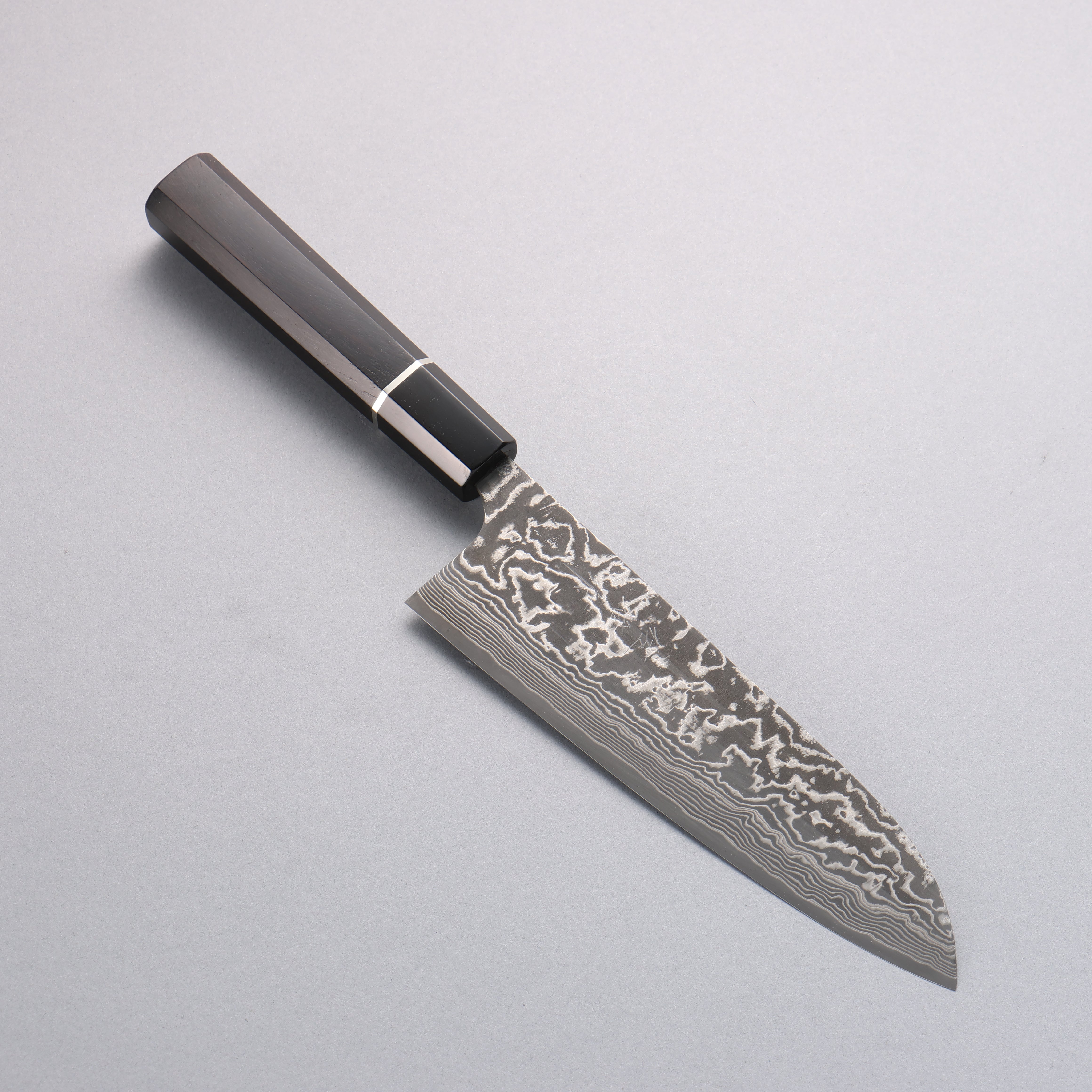 Takeshi Saji SG2 Black Damascus Santoku 180mm Ebony Wood (with Silver Ring) Handle - Seisuke Knife