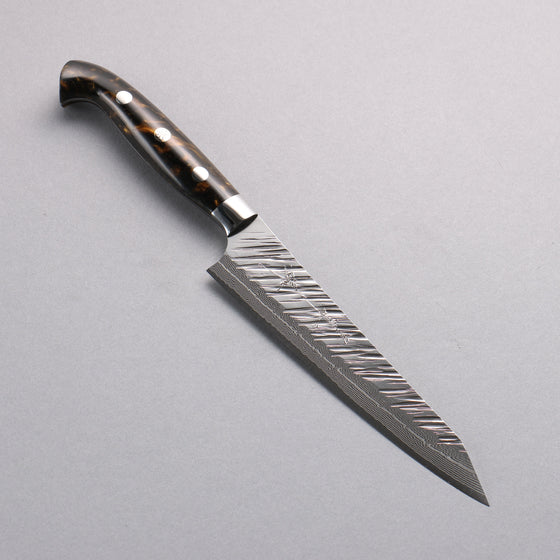 Yu Kurosaki Fujin SG2 Hammered Damascus Kiritsuke Petty-Utility  150mm Brown Black Acrylic Handle - Seisuke Knife