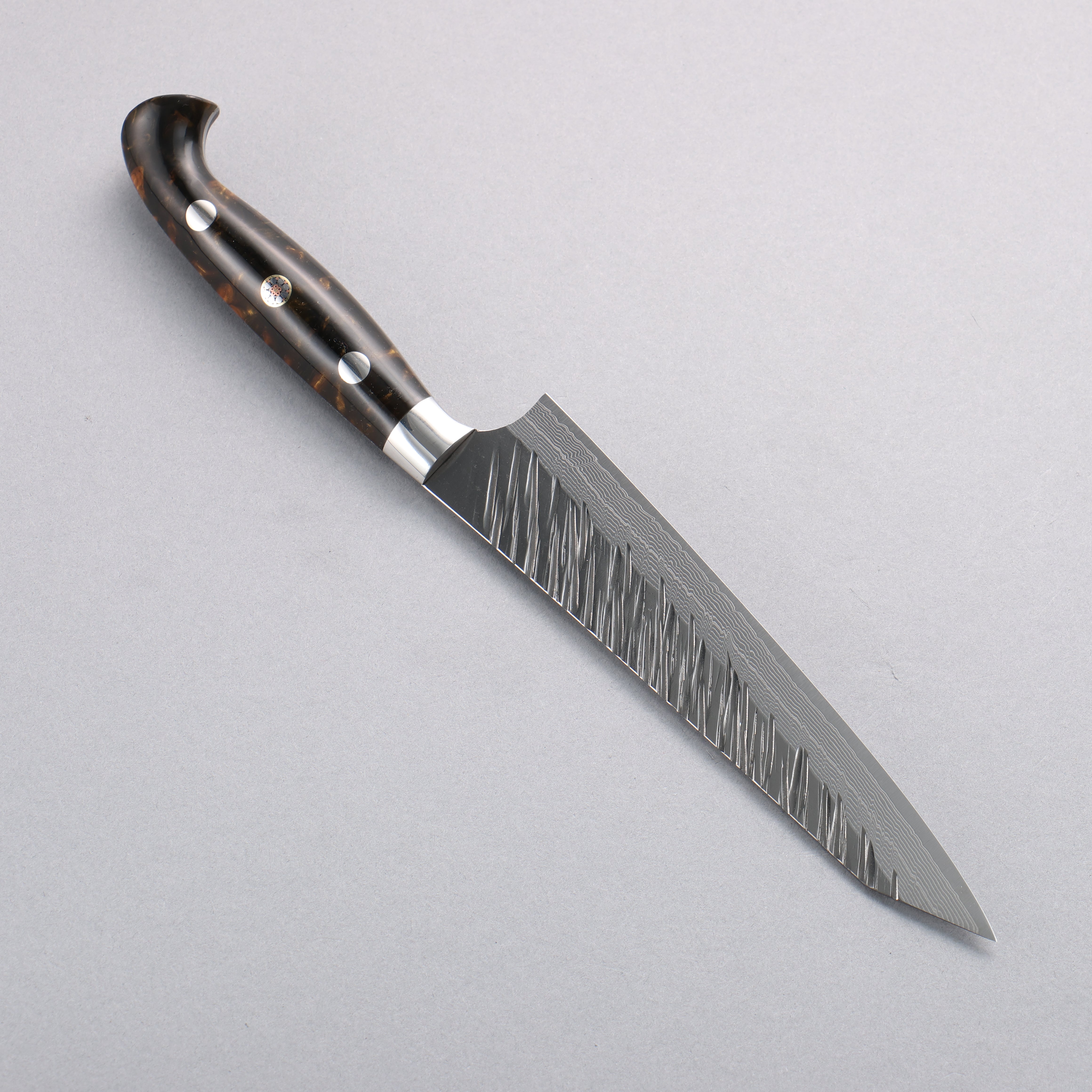 Yu Kurosaki Fujin SG2 Hammered Damascus Kiritsuke Petty-Utility  150mm Brown Black Acrylic Handle - Seisuke Knife
