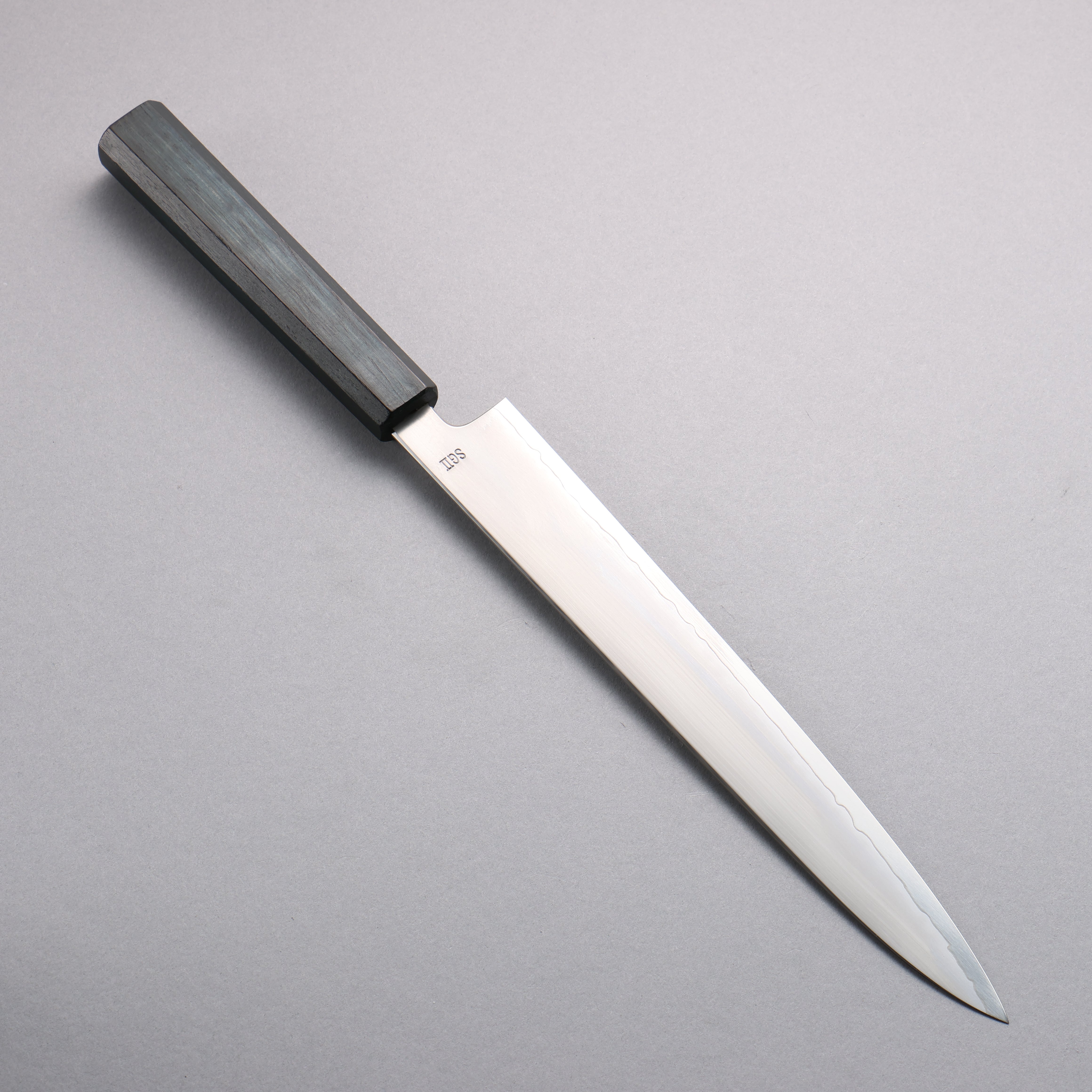 Naohito Myojin SG2 Kasumitogi Sujihiki 240mm Indigo Dyed Oak Handle - Seisuke Knife