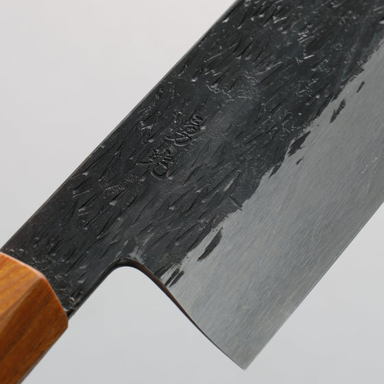 Isamitsu Abe White Steel No.1 Hammered Santoku 180mm Pentagonal Japanese Elm Handle - Seisuke Knife