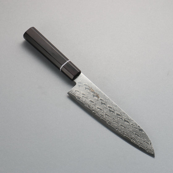 Seisuke AUS10 Mirror Crossed Santoku  180mm Rosewood (White Ring) Handle - Seisuke Knife