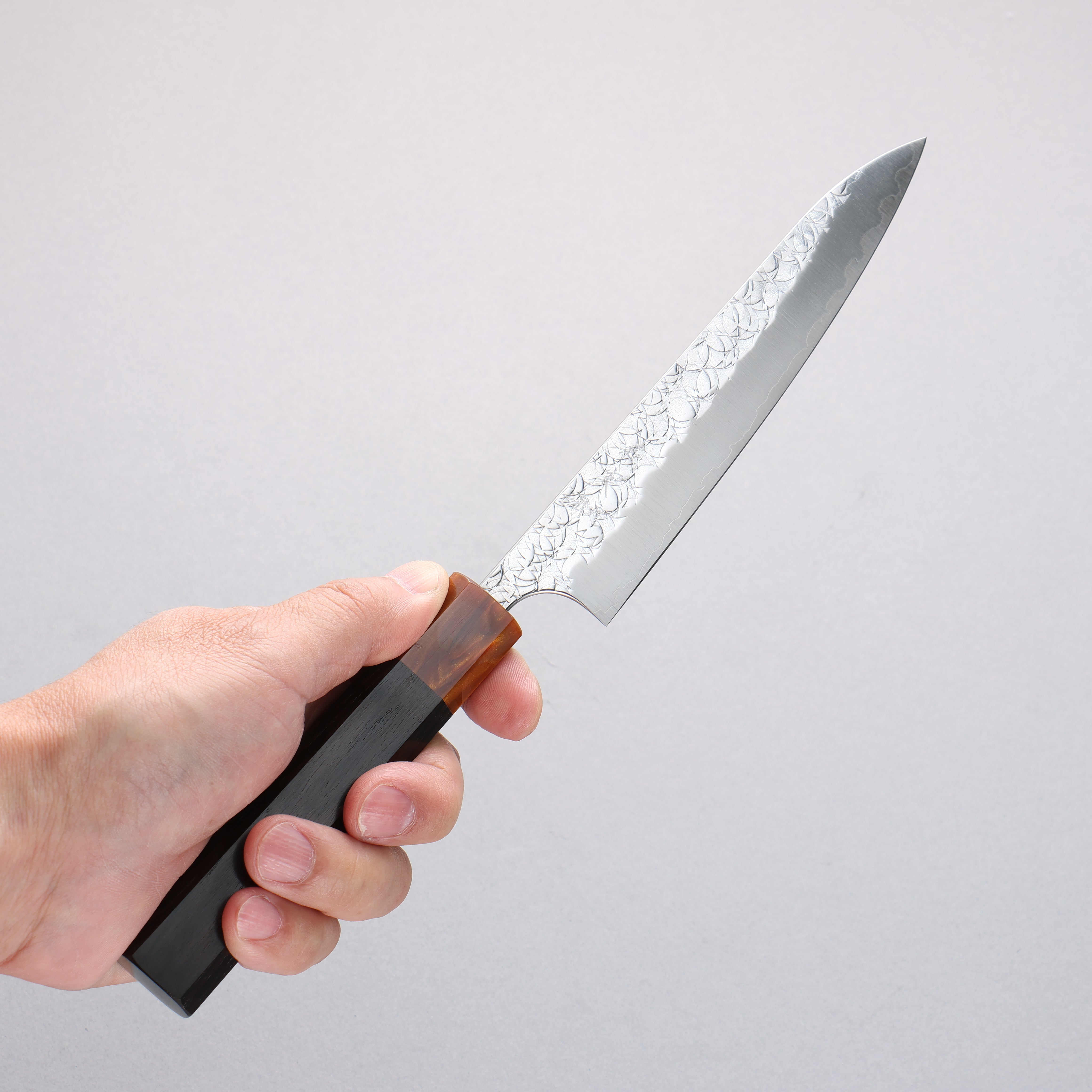 Yoshimi Kato Minamo SG2 Hammered Petty-Utility  150mm Ebony (ferrule: Orange Resin) Handle - Seisuke Knife
