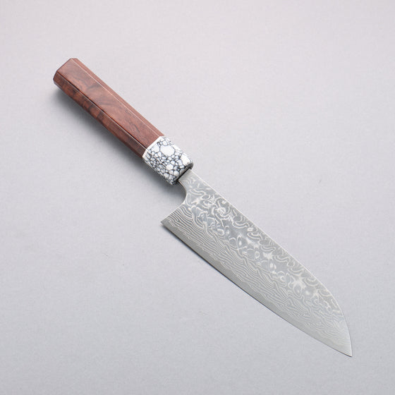 Yoshimi Kato SG2 Damascus Migaki Finished Santoku 170mm Rosewood (Ferrule: White Turquoise) Handle - Seisuke Knife