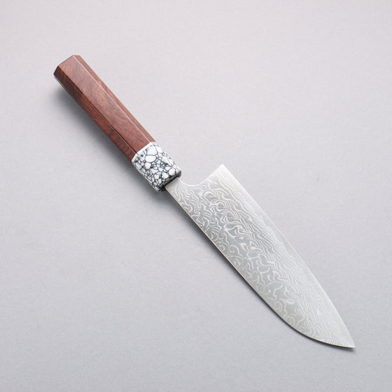 Yoshimi Kato SG2 Damascus Migaki Finished Santoku 170mm Rosewood (Ferrule: White Turquoise) Handle - Seisuke Knife