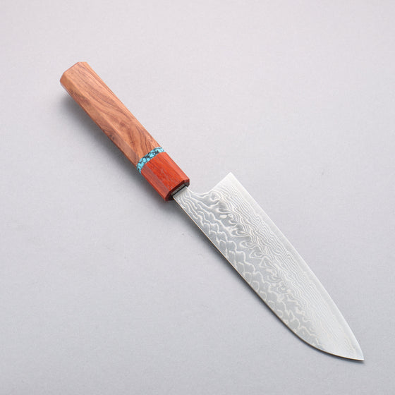 Yoshimi Kato SG2 Damascus Migaki Polish Finish Santoku  170mm Rosewood (Turquoise Ring) Handle - Seisuke Knife