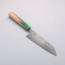  Yoshimi Kato SG2 Black Damascus Santoku  170mm Olive Tree and Green Resin Handle - Seisuke Knife