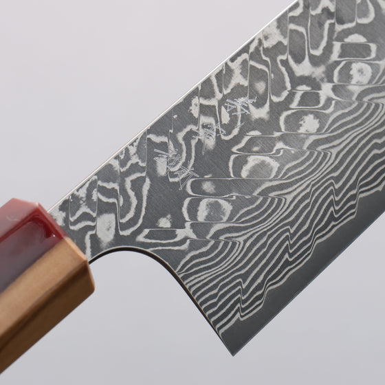 Yoshimi Kato SG2 Black Damascus Santoku  170mm Olive Tree and Red Resin Handle - Seisuke Knife