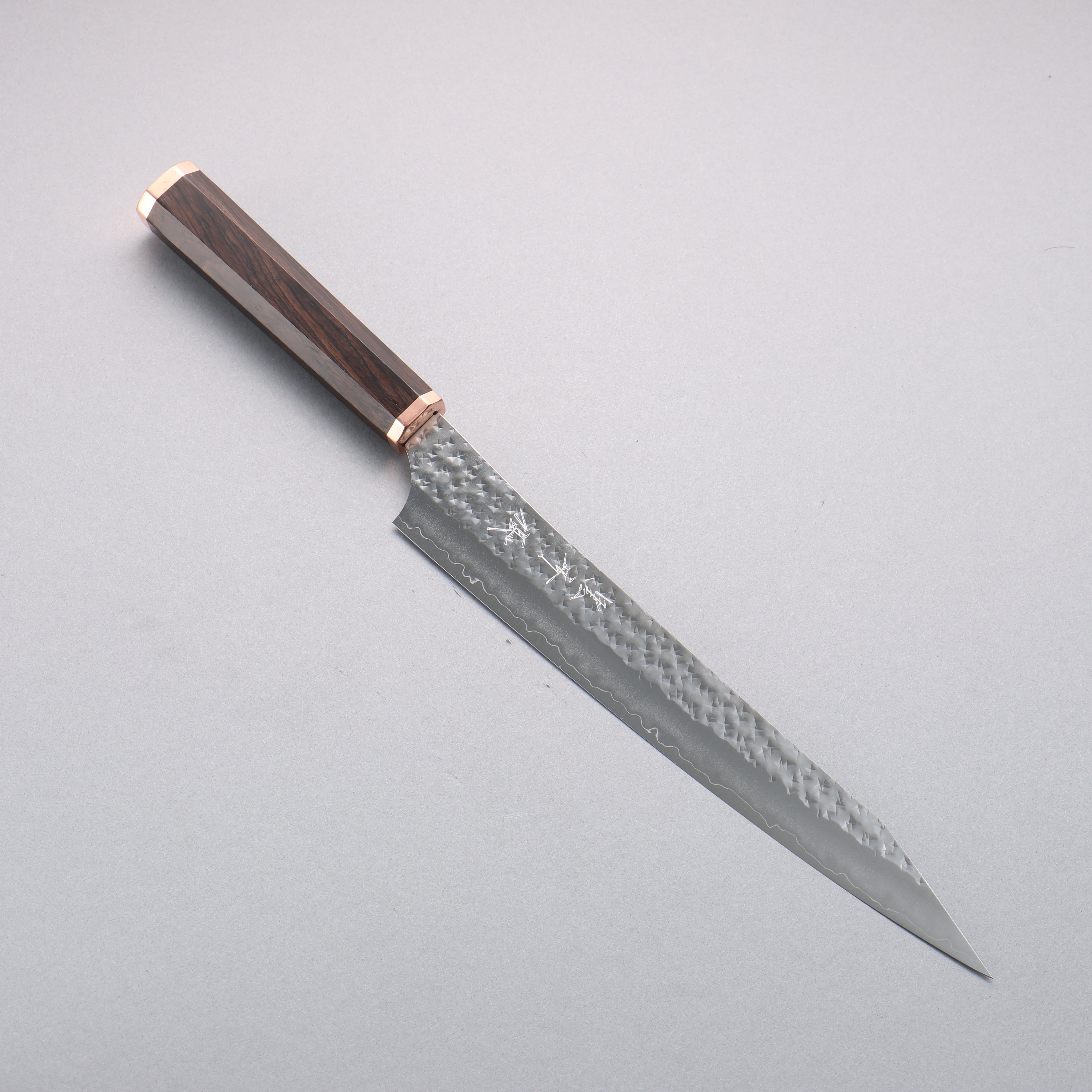 Yu Kurosaki Senko Ei SG2 Hammered Sujihiki  240mm Ebony (Copper Ferrule and End Cap) Handle - Seisuke Knife