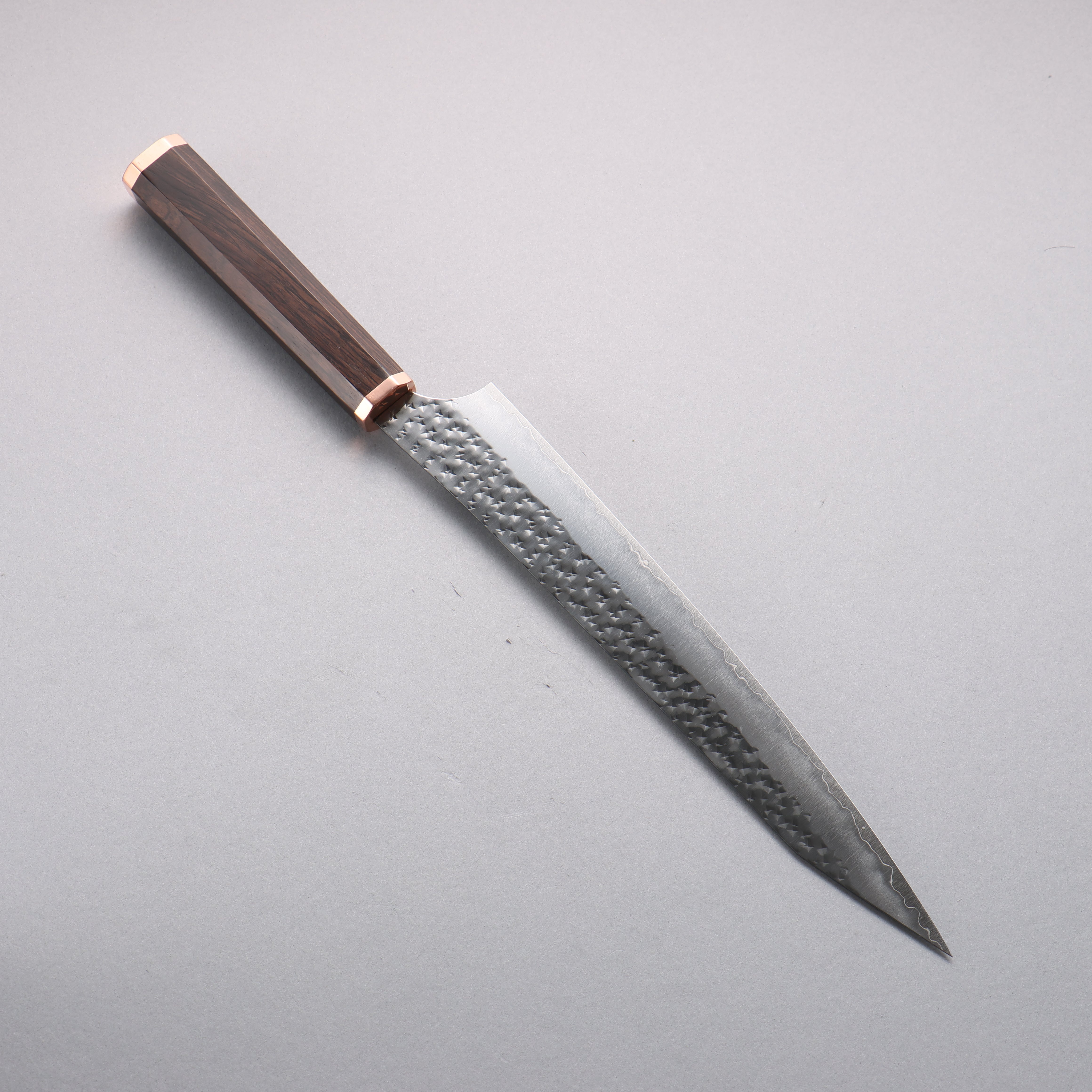 Yu Kurosaki Senko Ei SG2 Hammered Sujihiki  240mm Ebony (Copper Ferrule and End Cap) Handle - Seisuke Knife