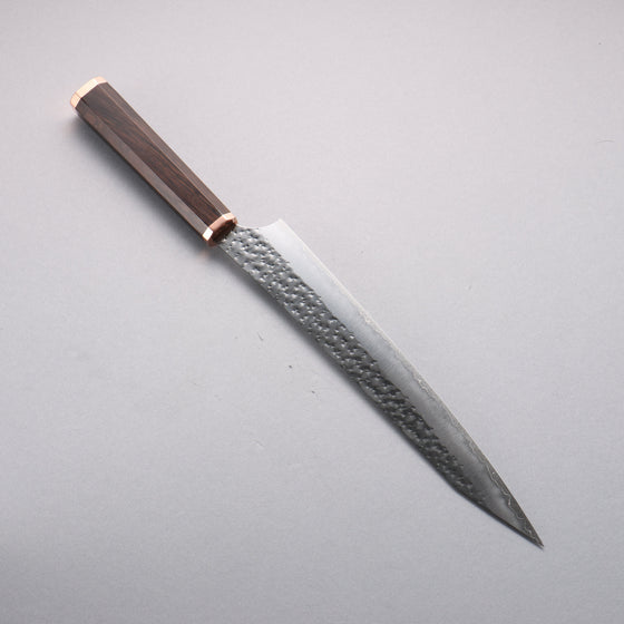 Yu Kurosaki Senko Ei SG2 Hammered Sujihiki  240mm Ebony (Copper Ferrule and End Cap) Handle - Seisuke Knife