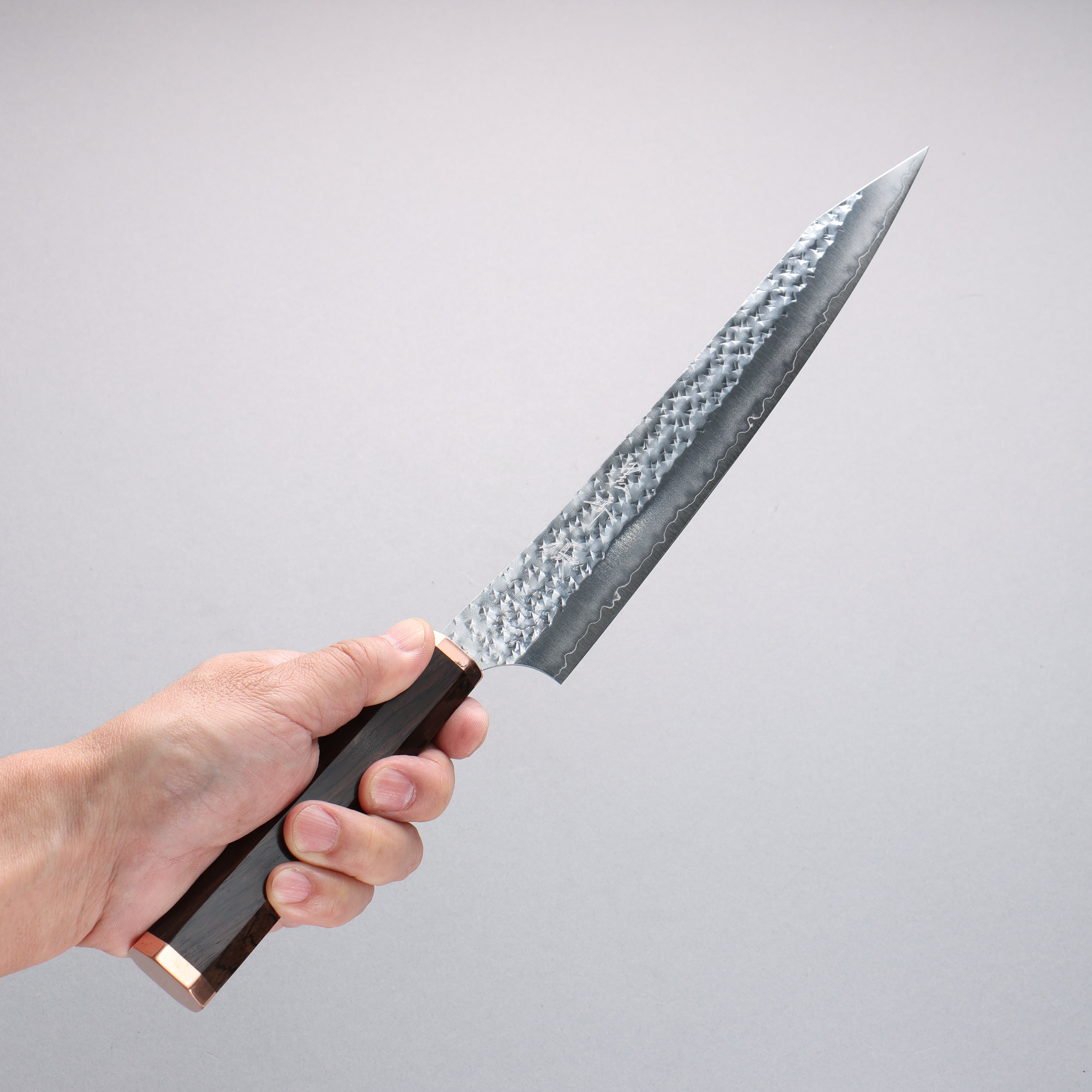 Yu Kurosaki Senko Ei SG2 Hammered Sujihiki  240mm Ebony (Copper Ferrule and End Cap) Handle - Seisuke Knife