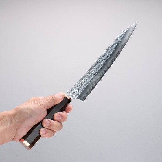 Yu Kurosaki Senko Ei SG2 Hammered Sujihiki  240mm Ebony (Copper Ferrule and End Cap) Handle - Seisuke Knife