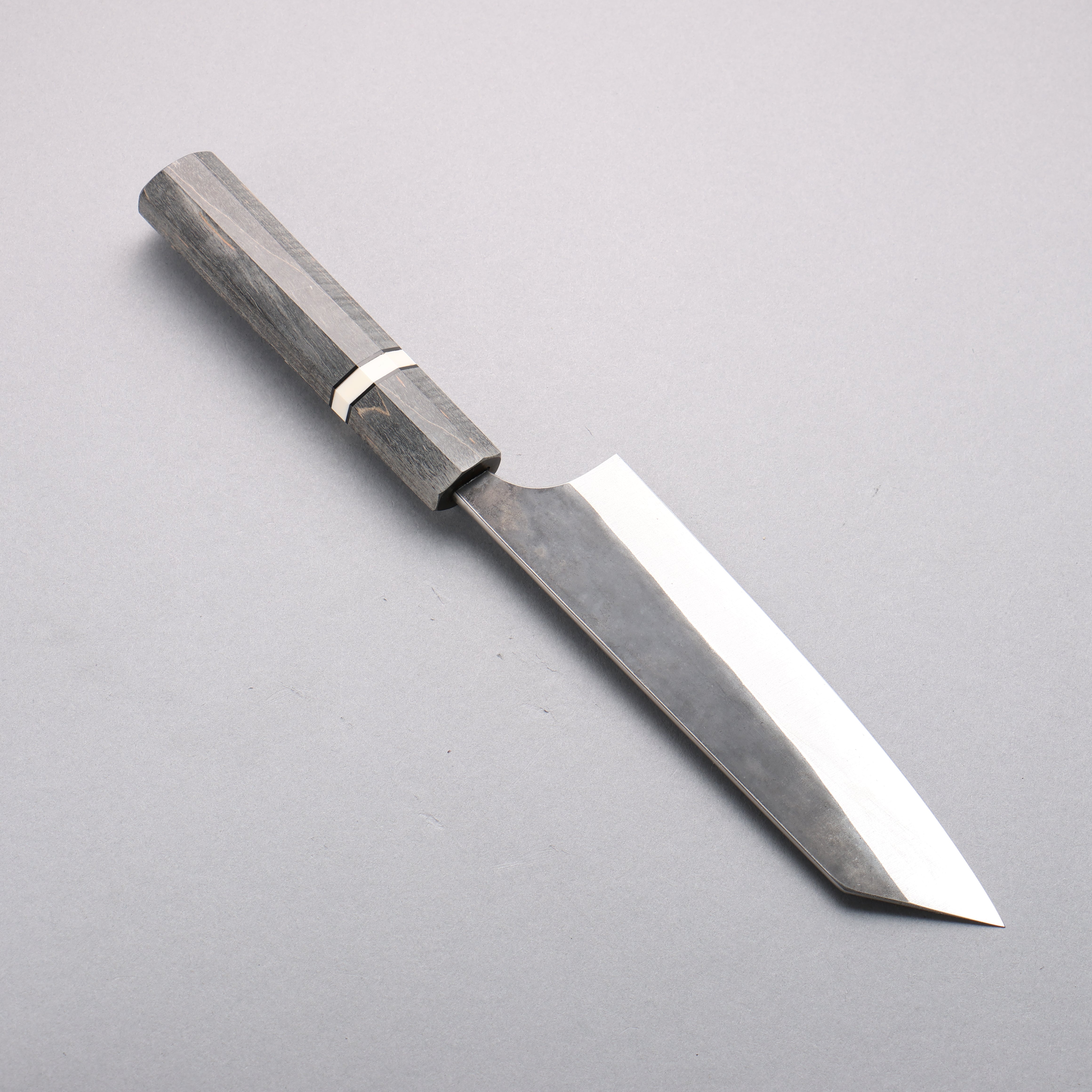 Yoshimi Kato Blue Super Black Finished Bunka 170mm Gray Stabilized Wood (White Ring) Handle - Seisuke Knife