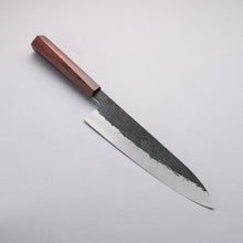  Isamitsu Abe Blue Super Hammered Black Finished Gyuto 240mm Pentagonal Purple Bombay Black Wood Handle - Seisuke Knife