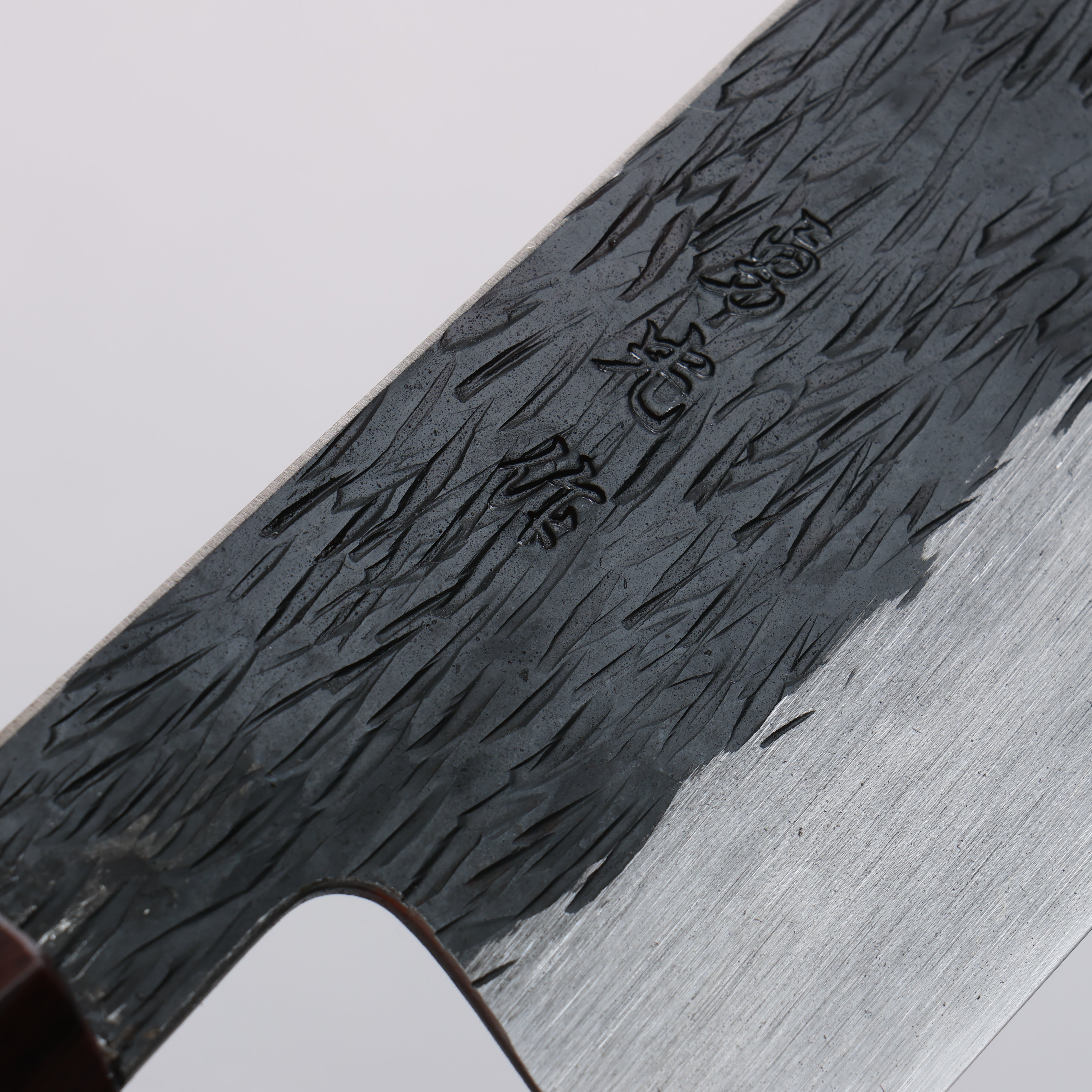 Isamitsu Abe Blue Super Hammered Black Finished Gyuto 240mm Pentagonal Purple Bombay Black Wood Handle - Seisuke Knife