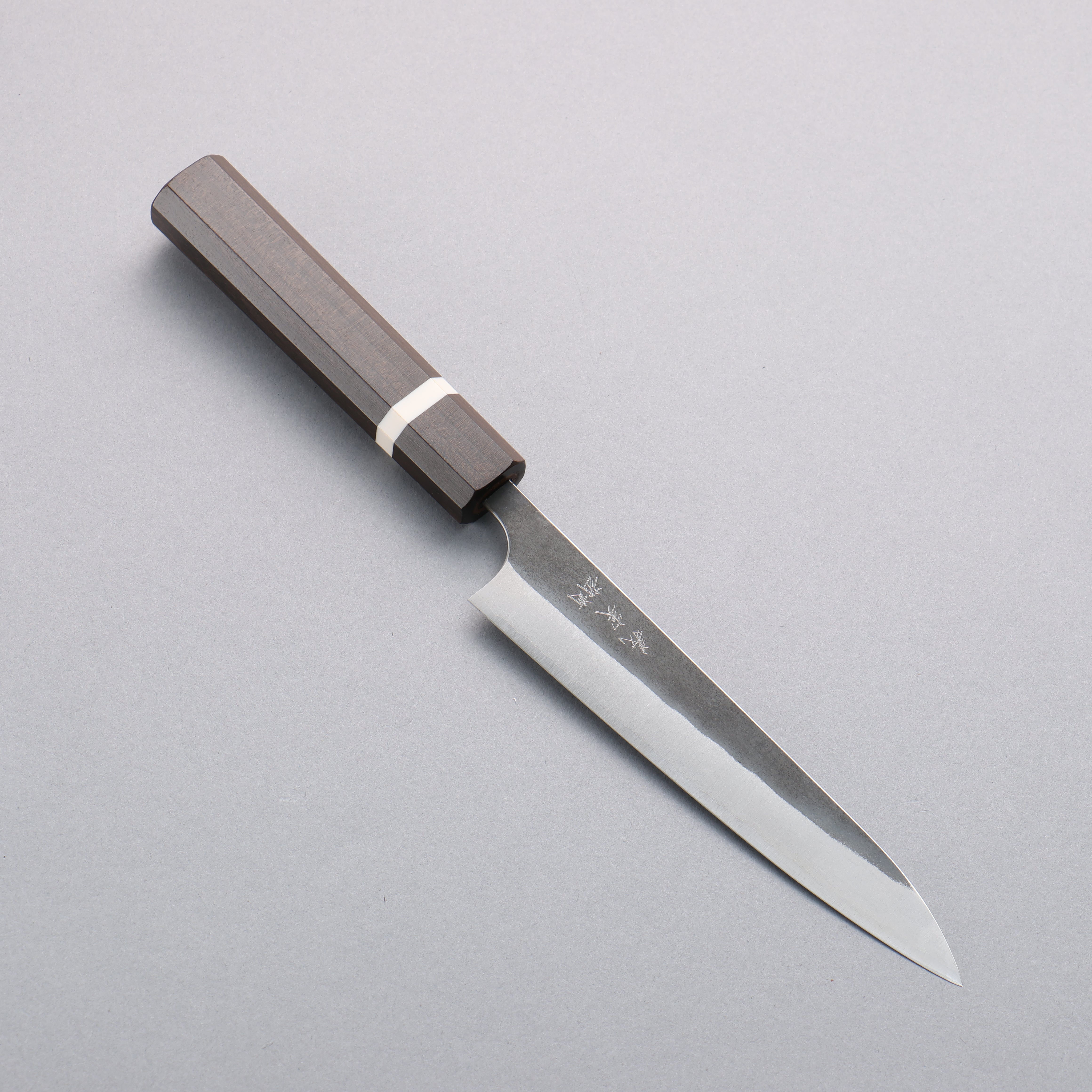 Yoshimi Kato Blue Super Black Finished Petty-Utility 150mm Sandalwood with White Ring Handle - Seisuke Knife