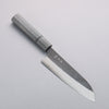 Yoshimi Kato Blue Super Black Finished Santoku 170mm Gray Stablilized Wood (Black and White Rings) Handle - Seisuke Knife