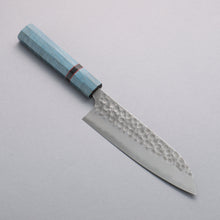  Yoshimi Kato Blue Super Nashiji Hammered(Maru) Santoku 170mm Blue Stabilized Wood (With Black Ring) Handle - Seisuke Knife