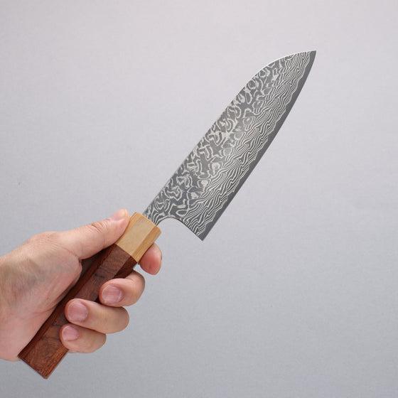 Yoshimi Kato SG2 Black Damascus Santoku 170mm Honduras (ferrule: White Pakka wood) Handle - Seisuke Knife