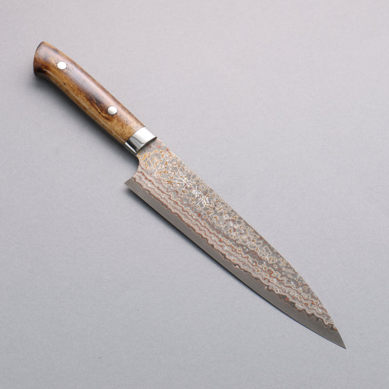 Takeshi Saji VG10w Colored Damascus Nashiji Gyuto 210mm Brown Cow Bone Handle - Seisuke Knife