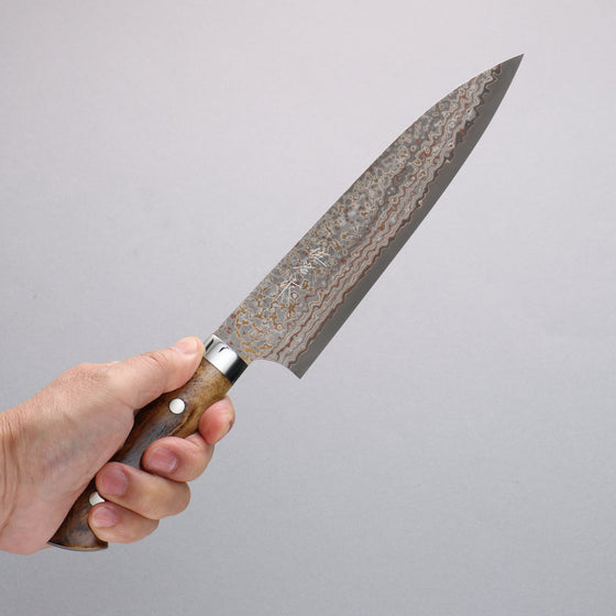 Takeshi Saji VG10w Colored Damascus Nashiji Gyuto 210mm Brown Cow Bone Handle - Seisuke Knife