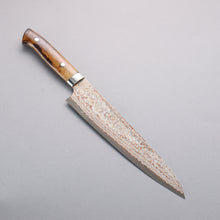  Takeshi Saji VG10w Colored Damascus Nashiji Gyuto 240mm Brown Cow Bone Handle - Seisuke Knife