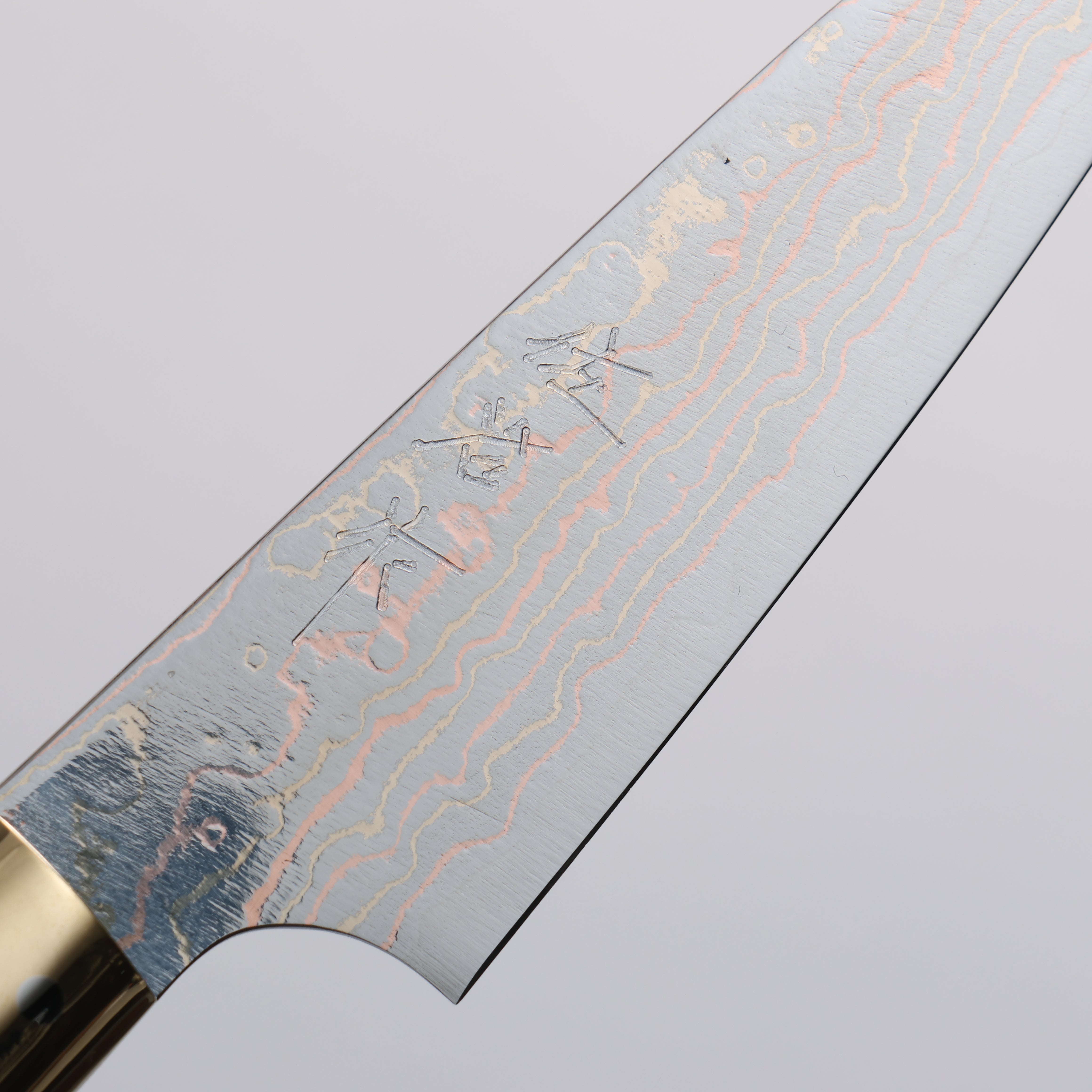 Takeshi Saji VG10w Colored Damascus Paring 90mm Orange Cow Bone Handle - Seisuke Knife