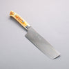 Takeshi Saji VG10w Colored Damascus Nakiri 165mm Orange Cow Bone Handle - Seisuke Knife