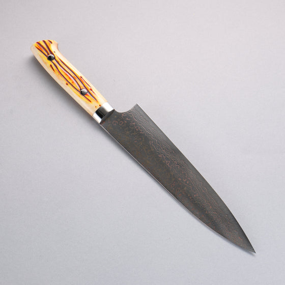 Takeshi Saji VG10w Colored Damascus Gyuto 210mm Orange Cow Bone Handle - Seisuke Knife