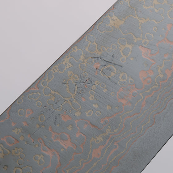 Takeshi Saji VG10w Colored Damascus Gyuto 210mm Orange Cow Bone Handle - Seisuke Knife