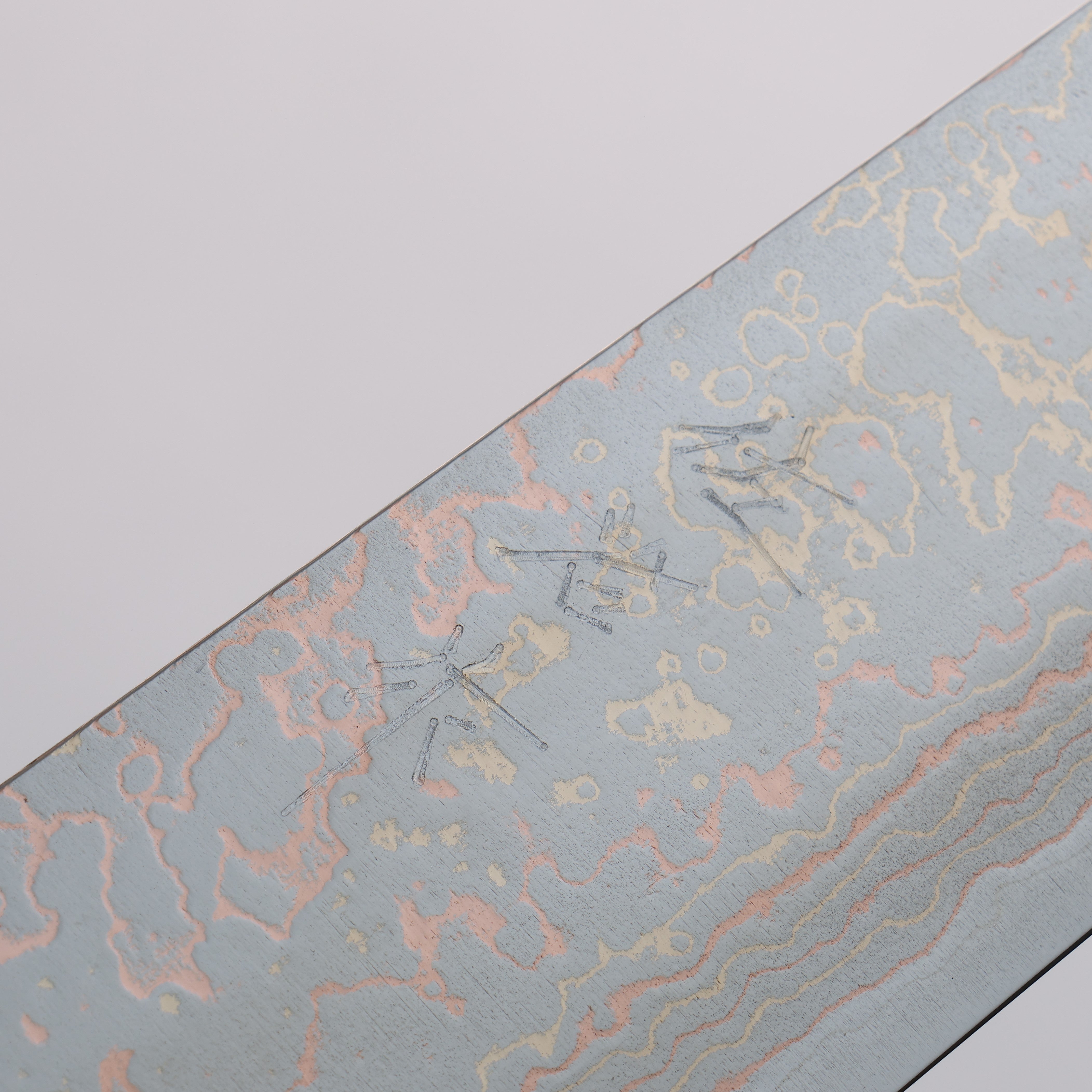 Takeshi Saji VG10w Colored Damascus Sujihiki 270mm Orange Cow Bone Handle - Seisuke Knife
