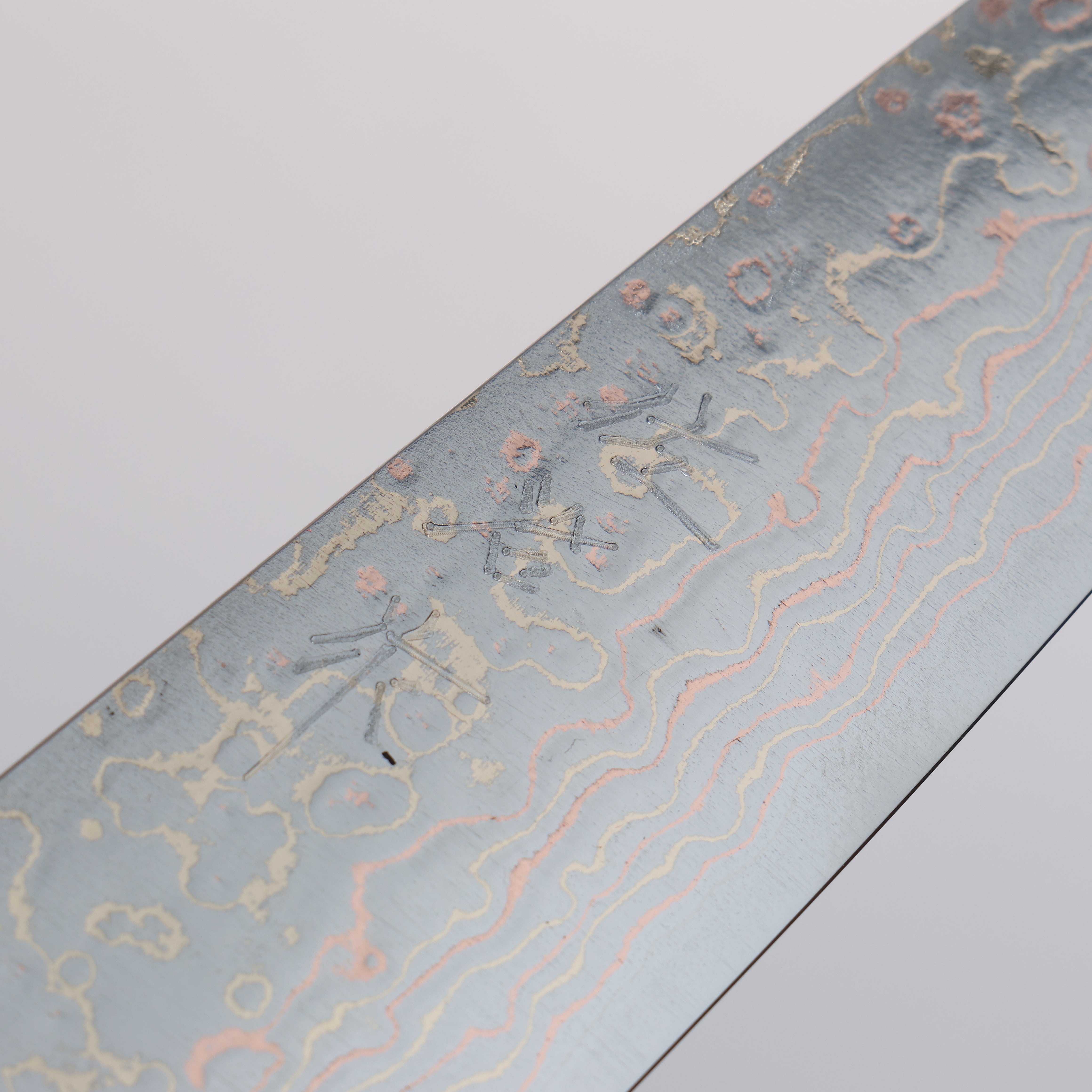 Takeshi Saji VG10w Colored Damascus Petty-Utility 130mm Pine Cone and Blue Acrylic Handle - Seisuke Knife